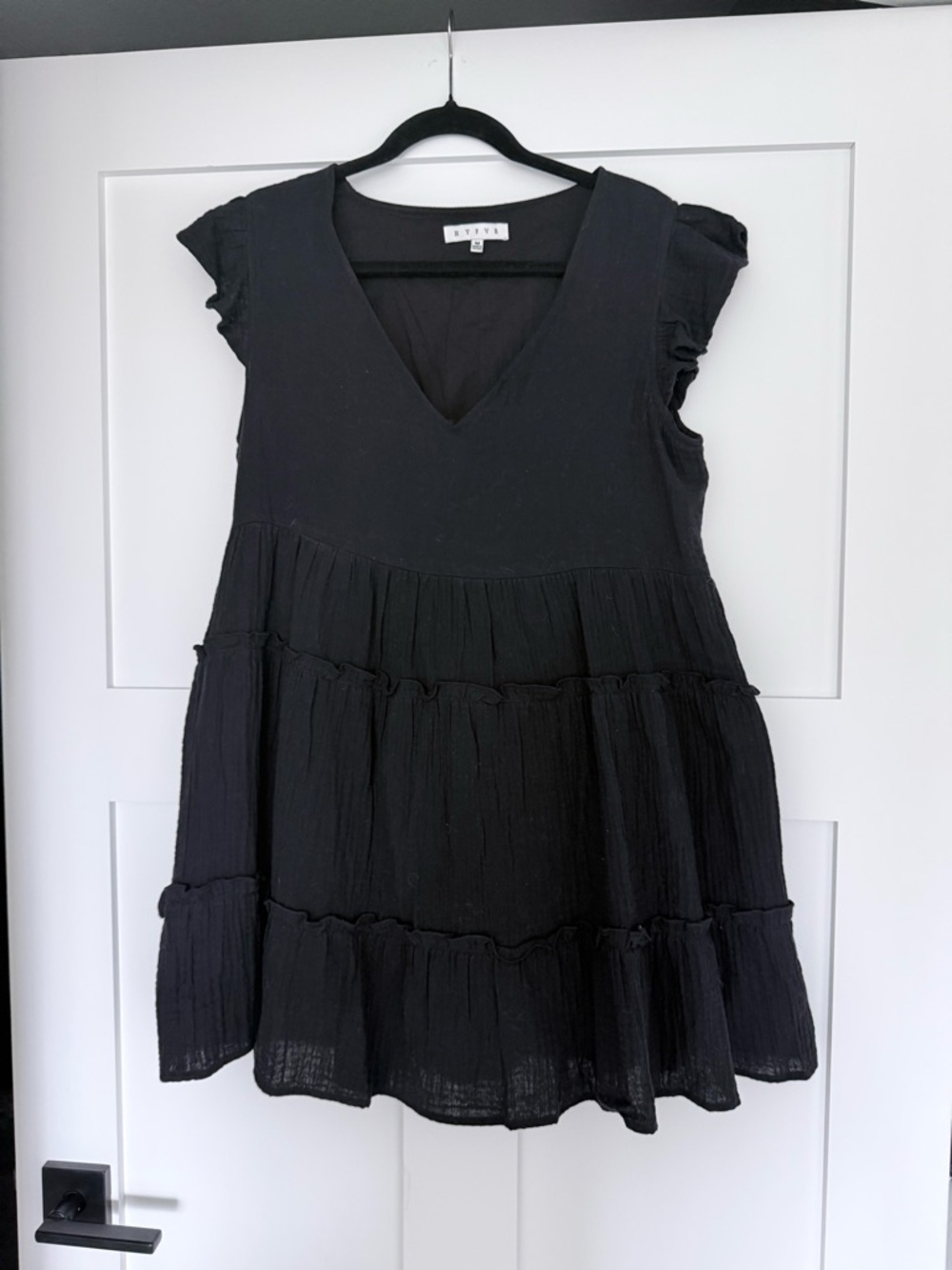 HYFVE Black V-Neck Tiered Mini Dress
